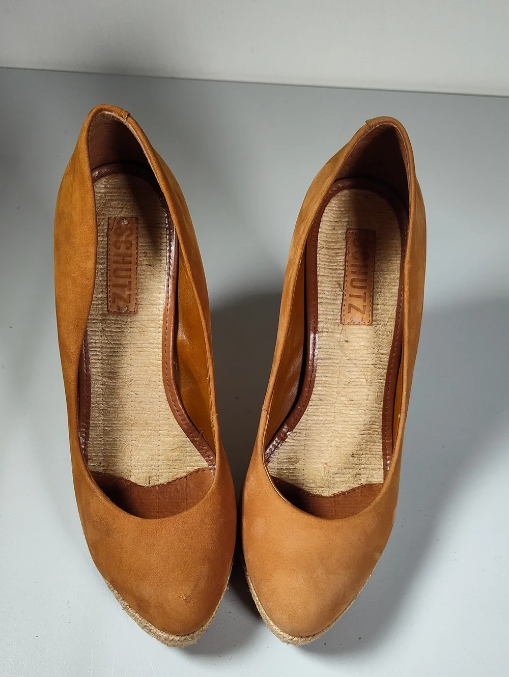 Schutz Ciara brown suede‎ high heel espadrille wedges 9